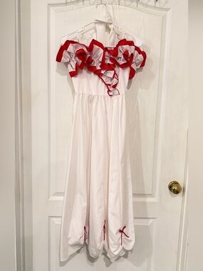 Vintage Red and White Ruffled Maxi Dress by Alicia